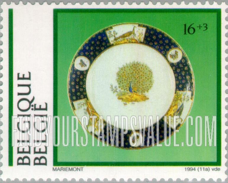 FindYourStampsValue: Semi-Postal, Porcelain: Tournai plate, Museum of Mariemont-Morlanweiz