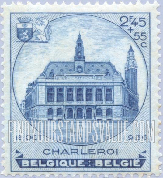 FindYourStampsValue: Semi-Postal, Charleroi Youth Exhibition: Town Hall and Belfry of Charleroi