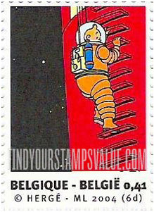 FindYourStampsValue: Tintin and the Moon: Tintin on spacecraft ladder, from “Explorers on the Moon”
