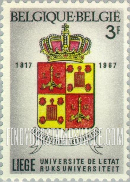 FindYourStampsValue: Universities of Ghent and Liége, 150th Anniversary: Arms of University Liege