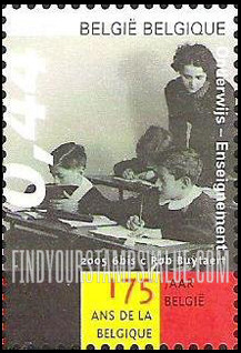 FindYourStampsValue: Belgian Independence, 175th Anniversary, History of Belgium: Teacher in classroom
