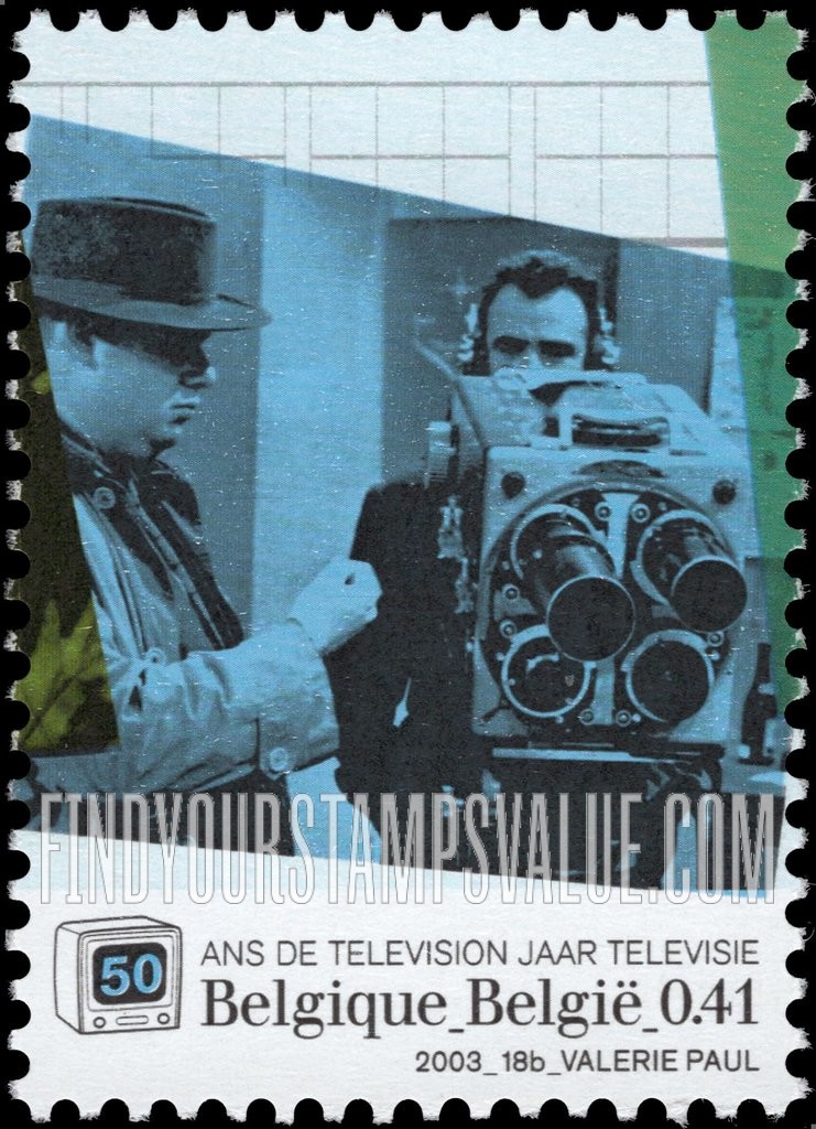 FindYourStampsValue: Belgian Television, 50th Anniversary: Old camera (blue panel)