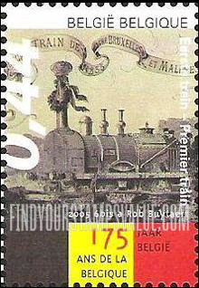 FindYourStampsValue: Belgian Independence, 175th Anniversary, History of Belgium: First train