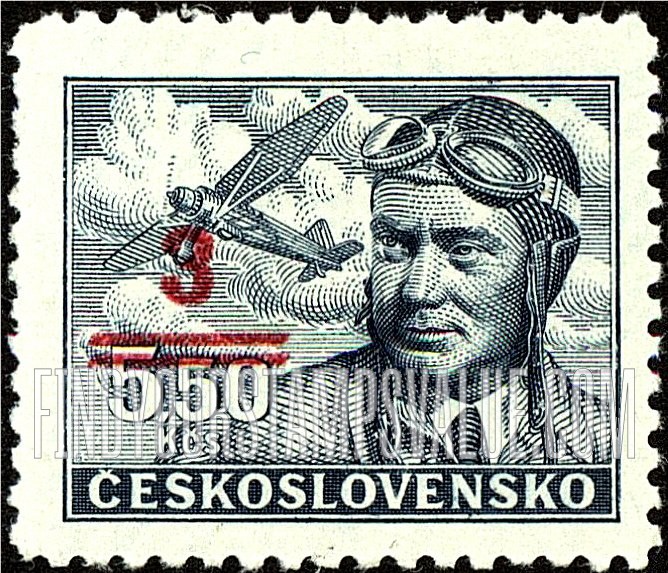 FindYourStampsValue: AIR POST STAMPS - Captain Frantisek Novak: Surcharged with New Value and Bars in Various Colors