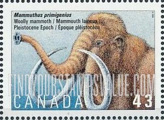 FindYourStampsValue: Dinosaur Type of 1993: Woolly mammoth