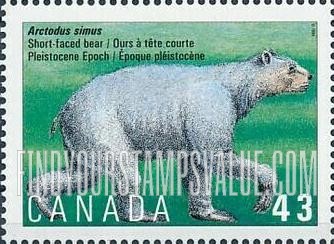 FindYourStampsValue: Dinosaur Type of 1993: Short-faced bear
