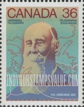FindYourStampsValue: Frederick Newton Gisborne, No. America’s 1st undersea cable, 1852, New Brunswick-Prince Edward Island
