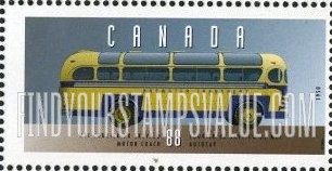 FindYourStampsValue: 1950 Motor Coach Industries Courier 50 Skyview bus.