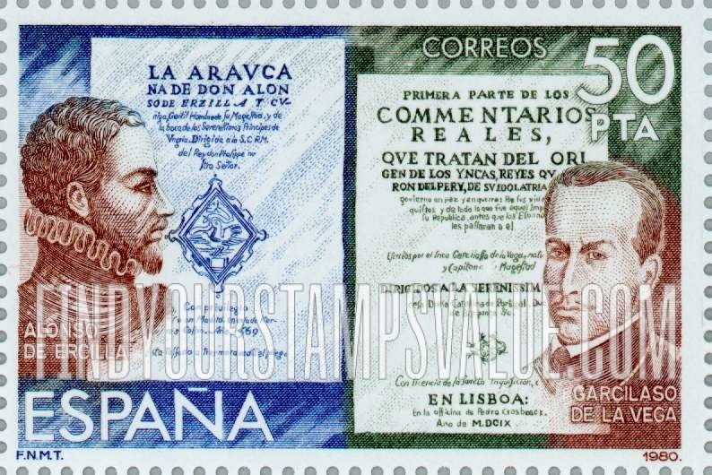 FindYourStampsValue: Alonso de Ercilla, Garcilaso de la Vega; title pages from La Arauca and Commentario Reales
