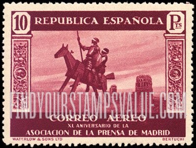 FindYourStampsValue: Air Post: Don Quixote and Sancho Panza Flying on the Wooden Horse