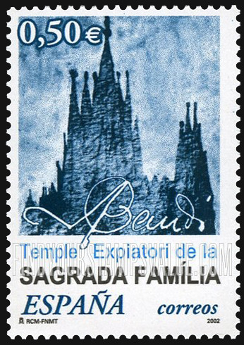 FindYourStampsValue: Expiatory Temple of the Holy Family, by Architect Antonio Gaudí (1852-1926)