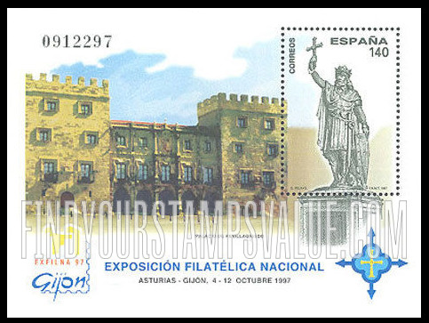FindYourStampsValue: Monument to Don Pelayo, Revillagigedo Palace, Gijón: Illustration reduced
