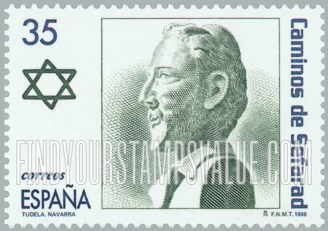 FindYourStampsValue: Jewish Heritage in Spain Type of 1997: Bust of Benjamin de Tudela, Tudela Commune, Navarre