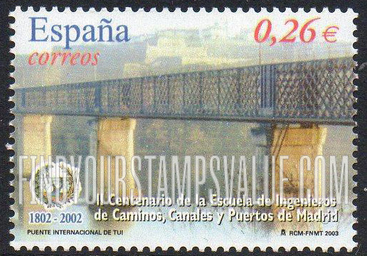 FindYourStampsValue: School of Civil Engineering, Madrid, Bicentenary: Tui Bridge