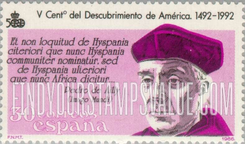 FindYourStampsValue: Discovery of America, 500th Anniversary (in 1992): Pedro de Ailly, text from Imago Mundi