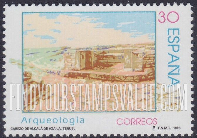 FindYourStampsValue: Archaeological Finds: Cabezo de Alcala, reamains of Roman temple, 54-49BC