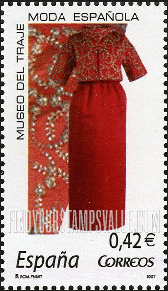 FindYourStampsValue: Women’s Clothing by Balenciaga In Costume Museum, Madrid: Red silk satin two-piece party dress, 1960