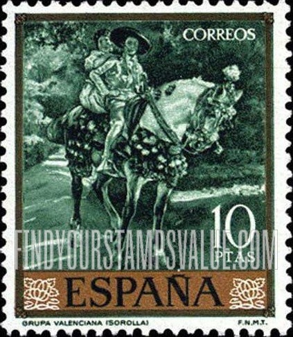 FindYourStampsValue: Sorolla Paintings: Man and Woman on Horseback, Valencia