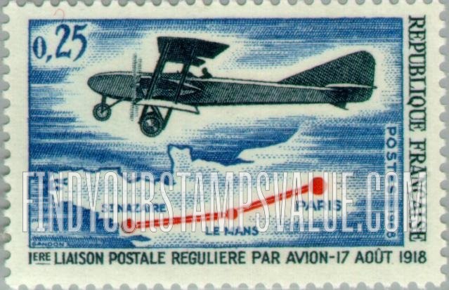 FindYourStampsValue: Letord Lorraine Bimotor Plane over Map of France