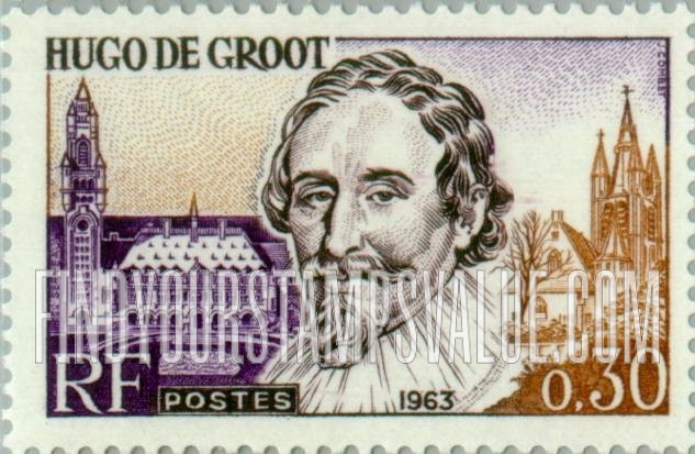 FindYourStampsValue: Hugo de Groot, Palace of Peace, The Hague & St. Agatha Church, Delft