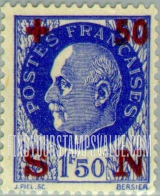 FindYourStampsValue: SEMI-POSTAL - Marshal Pétain: Type of Regular Issue, 1941 Surcharged in Carmine