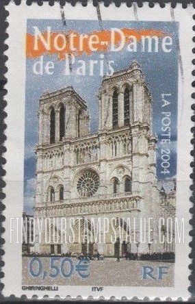 FindYourStampsValue: Aspects of Life in the French Regions Type of 2003: Notre Dame Cathedral, Paris, vertical
