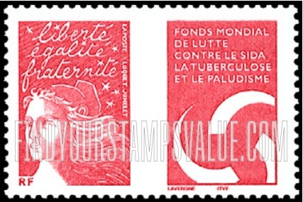 FindYourStampsValue: Marianne and Emblem of World Fund to Combat AIDS, Tuberculosis and Smoking