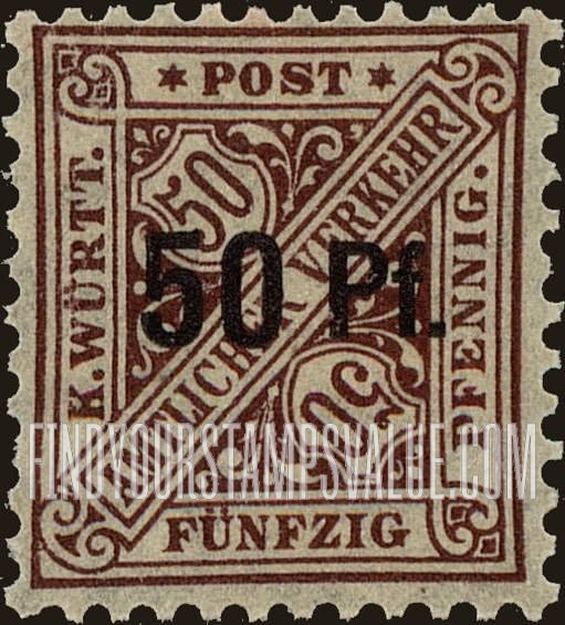 FindYourStampsValue: WURTTEMBERG OFFICIAL - Numeral Value: Stamps of 1890-1906 Surcharged