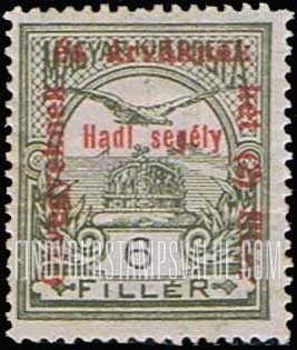 FindYourStampsValue: SEMI-POSTAL STAMPS - “Turul” and Crown of Saint Stephen: Regular Issue of 1913 Surcharged in Red