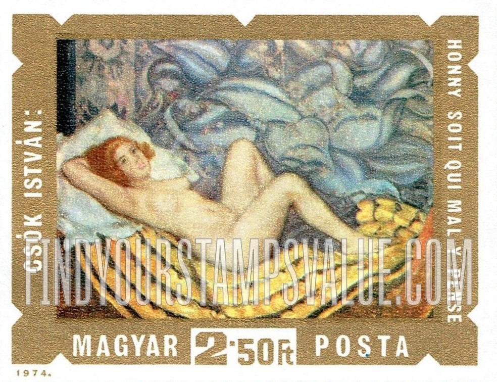 FindYourStampsValue: Paintings of Nudes: Resting Woman, by Istvan Csok, horizontal