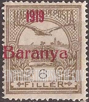 FindYourStampsValue: FIRST BARANYA ISSUE - “Turul” and Crown of Saint Stephen: Hungarian Stamps of 1913-18 Overprinted in Red
