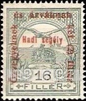 FindYourStampsValue: SEMI-POSTAL STAMPS - “Turul” and Crown of Saint Stephen: Regular Issue of 1913 Surcharged in Red