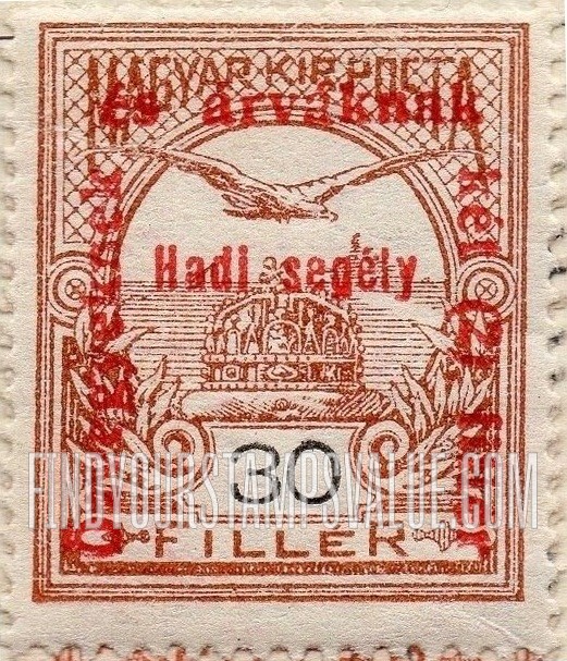 FindYourStampsValue: SEMI-POSTAL STAMPS - “Turul” and Crown of Saint Stephen: Regular Issue of 1913 Surcharged in Red