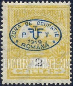 FindYourStampsValue: ISSUED UNDER ROMANIAN OCCUPATION - “Turul” and Crown of Saint Stephen: Hungarian Stamps of 1913-19 Overprinted in Blue or Black