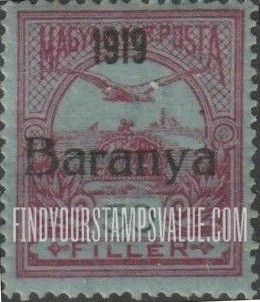 FindYourStampsValue: FIRST BARANYA ISSUE - “Turul” and Crown of Saint Stephen: Hungarian Stamps of 1913-18 Overprinted in Black