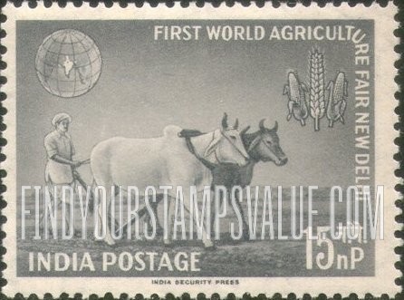 FindYourStampsValue: Republic of India: Farmer plowing with bullocks - भारत गणराज्य: बैलों से जुताई करने वाला किसान