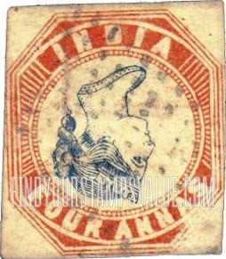 FindYourStampsValue: East India Company: Queen Victoria - Head Inverted Error - ईस्ट इंडिया कंपनी: महारानी विक्टोरिया - सिर उलटा त्रुटि