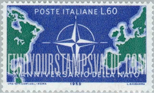 FindYourStampsValue: Map of North Atlantic and NATO Emblem