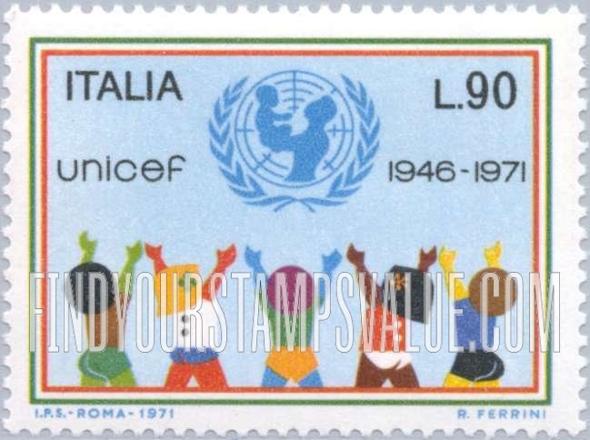 FindYourStampsValue: Children hailing UNICEF emblem