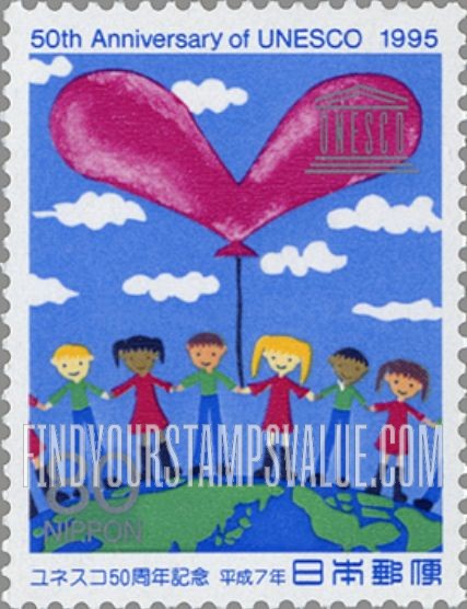 FindYourStampsValue: UN, UNESCO, 50th anniversary - 国連・ユネスコ50年