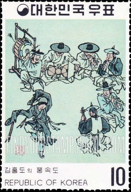 FindYourStampsValue: Dancer and Musicians by Kim Hong-do - 김홍도의 무동도