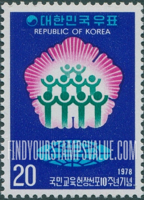 FindYourStampsValue: Hibiscus, Students, Globe - 무궁화, 대학생, 지구