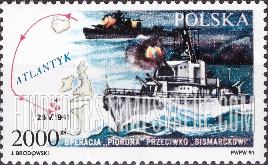 FindYourStampsValue: Sinking of the Bismarck, 50th Anniversary