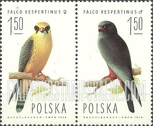 FindYourStampsValue: Red-footed falcon, female and male