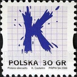 FindYourStampsValue: Depictions of Polish words starting with letters of the alphabet: Ink-splattered “K”