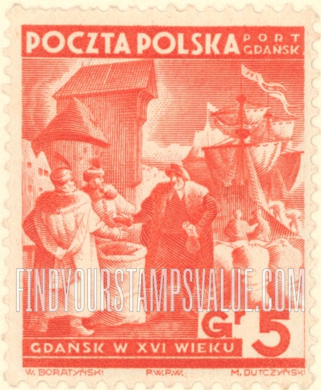 FindYourStampsValue: POLISH OFFICES ABROAD - Polish Merchants Selling Wheat in Danzig, 16th Century