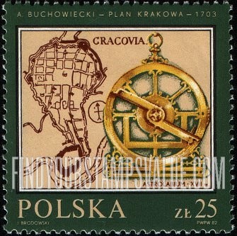 FindYourStampsValue: Map: Krakow, by A. Buchowiecki, 1703, astrolabe, 17th centenniak