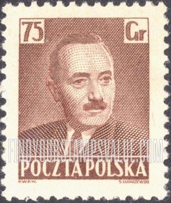 FindYourStampsValue: President Boleslaw Bierut: Type of 1950 with Frame Omitted
