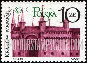 FindYourStampsValue: Cracow Restoration Type of 1982: Barbican Gate, Wawel, horizontal