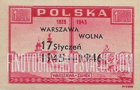 FindYourStampsValue: Warsaw Castle, 1939 and 1945: Overprinted in Black